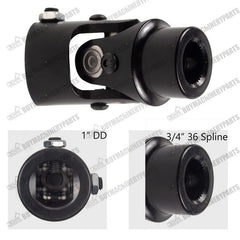 1"  DD to 3/4" 36 Spline Universal Steering Shaft Single U-Joint Coupler Black