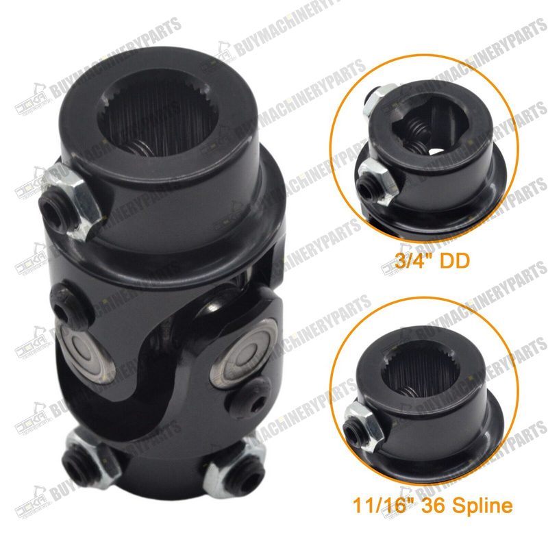 11/16" 36 Spline X 3/4" DD Steering U Joint Coupler Single Black Universal Shaft - Buymachineryparts