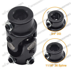 11/16" 36 Spline X 3/4" DD Steering U Joint Coupler Single Black Universal Shaft - Buymachineryparts
