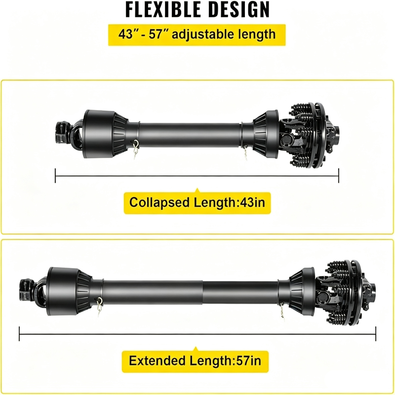 Series 5 PTO Drive Shaft 1-3/8" 6-Spline Both Ends 43"-57" with Slip Clutch for Bush Hog Finish Mower Rotary Cutter (Replacement Driveline)