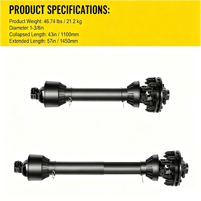Series 5 PTO Drive Shaft 1-3/8" 6-Spline Both Ends 43"-57" with Slip Clutch for Bush Hog Finish Mower Rotary Cutter (Replacement Driveline)