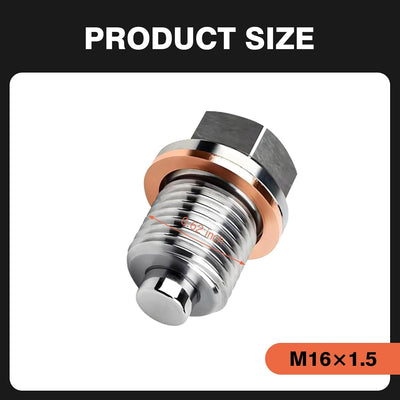 M12 x1.25 / M12 x1.5 / M12 x1.75 / M14 x1.5 / M16 x1.5 Magnetic Stainless Steel Oil Drain Plug with 5 Copper Crush Washers, Anti-Leak Replacement for Cars, Motorcycles & Boats