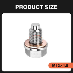 M12 x1.25 / M12 x1.5 / M12 x1.75 / M14 x1.5 / M16 x1.5 Magnetic Stainless Steel Oil Drain Plug with 5 Copper Crush Washers, Anti-Leak Replacement for Cars, Motorcycles & Boats