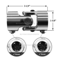 1" Round X 1" Round Chrome Powder Coated Steering Shaft U Joint Column Coupling