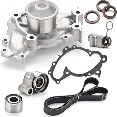 Engine Timing Belt Kit with Water Pump Compatible with 2001-2010 Highlander Camry Sienna Solara Lexus ES300 RX330 3.0L 1MZFE/ 3.3L 3MZFE V6 DOHC 24V # TKT-026