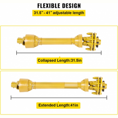 PTO Shaft, 1-3/8" PTO Drive Shaft, 6 Spline Both Ends PTO Driveline Shaft, Series 4 Tractor PTO Shaft, 31.5"-41" Brush Hog PTO Shaft, Yellow PTO Shaft w/Slip Clutch for Bush Hog/Finish Mower