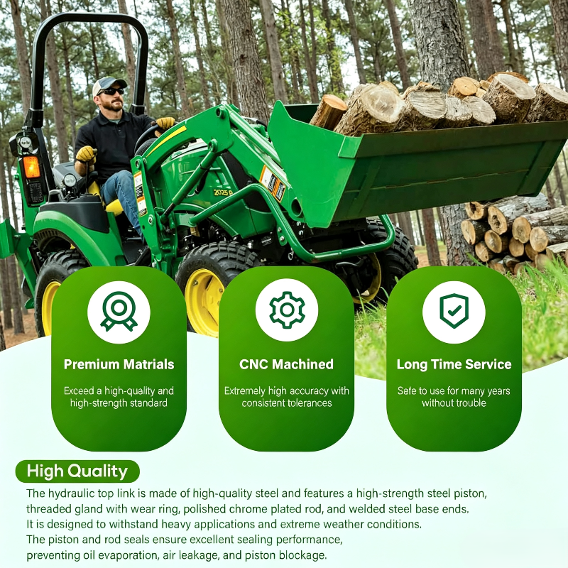 Hydraulic Top Link Cat. 1-1 with Locking Block 20-7/8"-31-7/8", Double-Acting Hydraulic Cylinder with 2 Hoses & Two-Way Check Valve for Tractor/Excavator