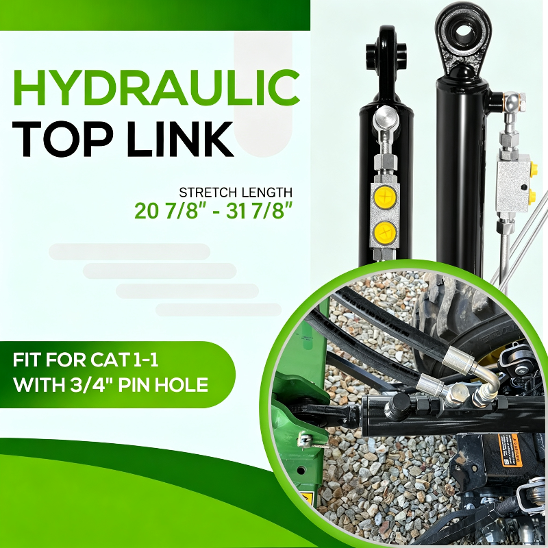 Hydraulic Top Link Cat. 1-1 with Locking Block 20-7/8"-31-7/8", Double-Acting Hydraulic Cylinder with 2 Hoses & Two-Way Check Valve for Tractor/Excavator
