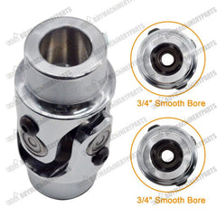 3/4" Smooth Round x 3/4" Smooth Round Chrome Steering Universal U Joint Coupler - Buymachineryparts