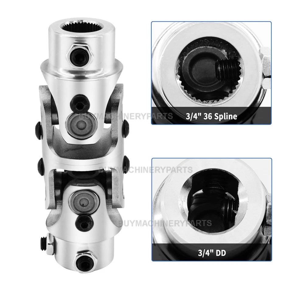 3/4" 36 Spline x 3/4" DD Double Steering Shaft U Joint Coupling Chrome Coupler