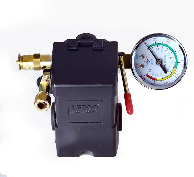 4 Ports 95-125 PSI With 0-200 PSI Gauge 150 PSI Air Compressor Pressure Control Switch LF10-L4 For Lefoo