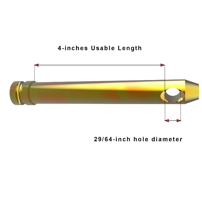 3 Point Hitch Pins 5 Pack - 3/4" x 4" Cat 1 Tractor Hitch Pins with Lynch Pins (Yellow Zinc Plated)
