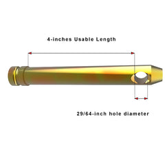 3 Point Hitch Pins 5 Pack - 3/4" x 4" Cat 1 Tractor Hitch Pins with Lynch Pins (Yellow Zinc Plated)