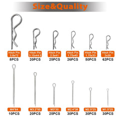380 Pcs Heavy Duty Pin Kit-Hitch,Lynch,R-Clips,Hair&PTO Pins for Trucks,Trailers,Tractors,Mowers,3-Point Accessories,Zinc Plated Assortment