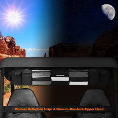 ROPS Roll Cage Rear Storage Bag Organizer 47 x 7.5 Inch 1680D Waterproof Oxford Reflective Strip Glow in the Dark Zipper Universal for Tractor UTV Roll Bar Cage