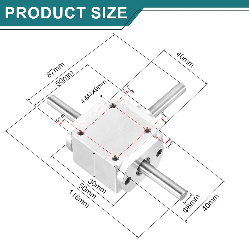 uxcell 90 Degree Right Angle Bevel Gearbox 1:1 Forward Double Output Shaft, Aluminum Frame, 8mm Shaft, 118x87x30mm - Light-Duty Right-Angle Drive for DIY & Equipment