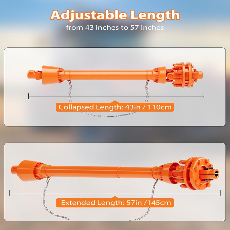 Wide Angle PTO Shaft,43-57 Inch PTO Shaft,1-3/8 Inch 6 Spline Brush Hog Drive Shaft with Slip Clutch, Series 5 Tractor PTO Driveline for Rotary Mower Tiller
