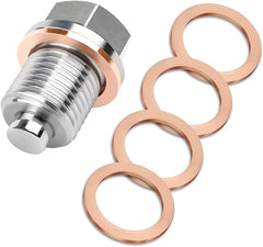 M12 x1.25 / M12 x1.5 / M12 x1.75 / M14 x1.5 / M16 x1.5 Magnetic Stainless Steel Oil Drain Plug with 5 Copper Crush Washers, Anti-Leak Replacement for Cars, Motorcycles & Boats