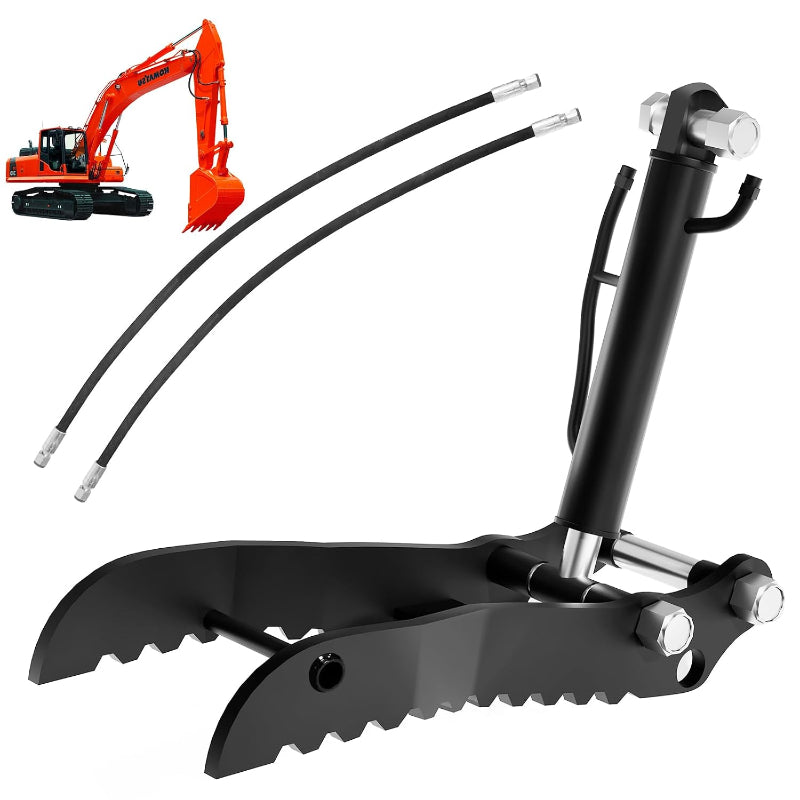 Hydraulic Thumb Clip for Mini Excavators up to 2 Tons - with 2 Hydraulic Hoses & Screws, Manganese Steel | Universal Fit 3-Hole Arm