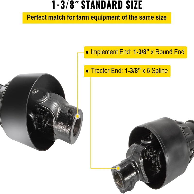 PTO Shaft 1 3/8 Inch Series 4 39 to 55 Inch with Slip Clutch 6 Spline Tractor End Round Implement End 35HP PTO Driveline Shaft for Bush Hog Finish Mower Rotary Cutter