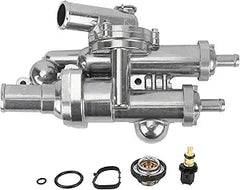 Carcasa de termostato de aluminio mejorada 68003582AB. Compatible con Chrysler 200 (2011-2014), Sebring (2007-2010), Dodge Avenger (2008-2014), Caliber (2007-2012), Journey (2009-2020) y Jeep Compass/Patriot (2008-2017). Reemplaza la pieza 4884571AB.
