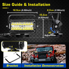 Magnetic LED Work Light Bar 48W - Combo Beam Portable Pod with Strong Magnetic Base, 12V for Truck SUV Excavator,4416 lm
