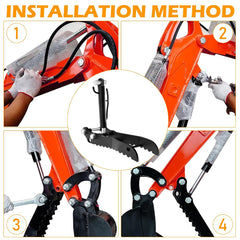 Hydraulic Thumb Clip for Mini Excavators up to 2 Tons - with 2 Hydraulic Hoses & Screws, Manganese Steel | Universal Fit 3-Hole Arm