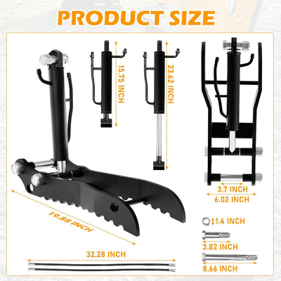 Hydraulic Thumb Clip for Mini Excavators up to 2 Tons - with 2 Hydraulic Hoses & Screws, Manganese Steel | Universal Fit 3-Hole Arm