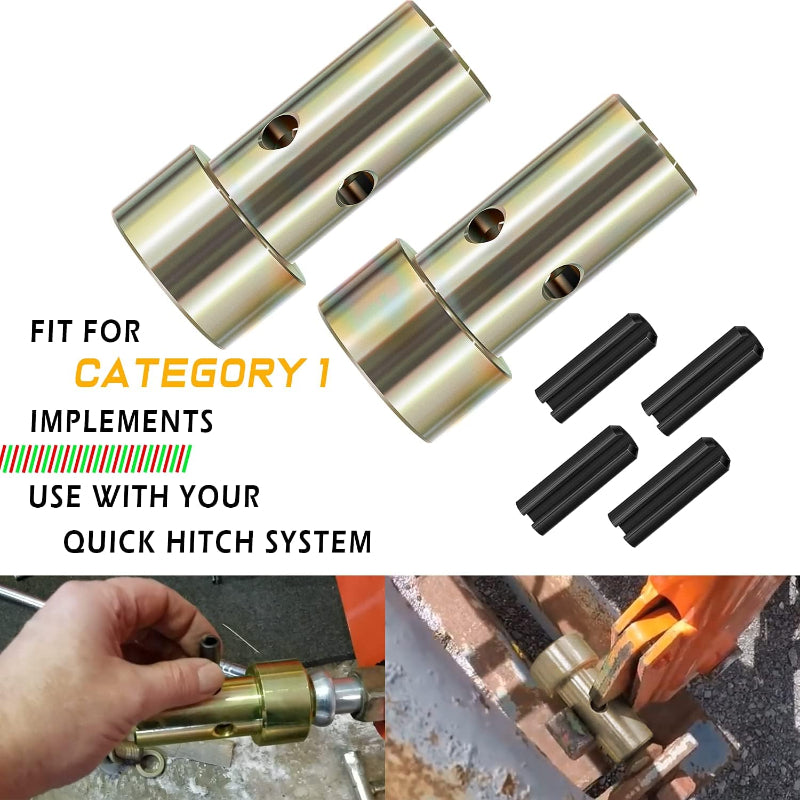 Cat 1 Quick Hitch Adapter Bushings 2 Pairs,OD Steel Zinc-Plated+8 Roll Pins,For 3-Point Quick Hitch Speeco John Deere