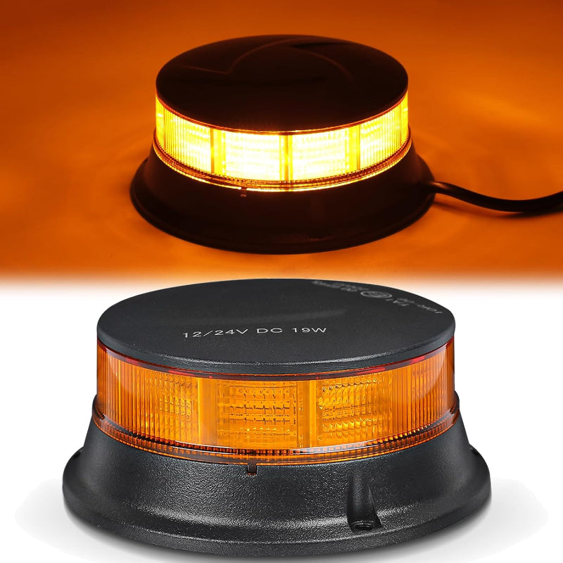 Amber LED Warning Light, 30 LEDs 12/24V 3 Flash Modes & 4 Rotation Patterns, IP67 Screw-Mount Beacon for Agricultural Machinery, Tractors, Excavators