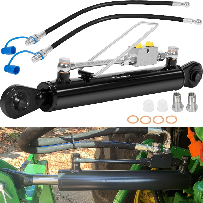 Hydraulic Top Link Cat. 1-1 with Locking Block 20-7/8"-31-7/8", Double-Acting Hydraulic Cylinder with 2 Hoses & Two-Way Check Valve for Tractor/Excavator