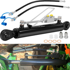 Hydraulic Top Link Cat. 1-1 with Locking Block 20-7/8"-31-7/8", Double-Acting Hydraulic Cylinder with 2 Hoses & Two-Way Check Valve for Tractor/Excavator