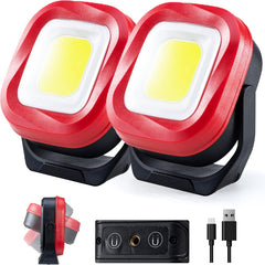 Magnetic Rechargeable LED Work Light 2-Pack,42 LEDs 1000 Lumens,180° Rotary + Strong Magnet Base,For Car Repair Camping Job Site Excavator Truck