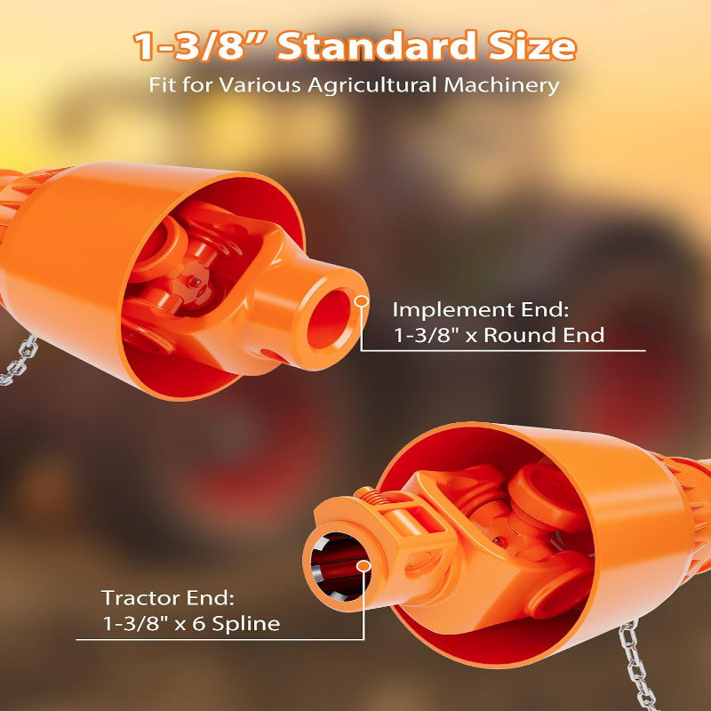 Series 4 PTO Drive Shaft 1-3/8" 6-Spline Tractor End & Round Implement End 39"-55" for Bush Hog Finish Mower & Rotary,Replacement Driveline