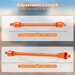 Series 4 PTO Drive Shaft 1-3/8" 6-Spline Tractor End & Round Implement End 39"-55" for Bush Hog Finish Mower & Rotary,Replacement Driveline