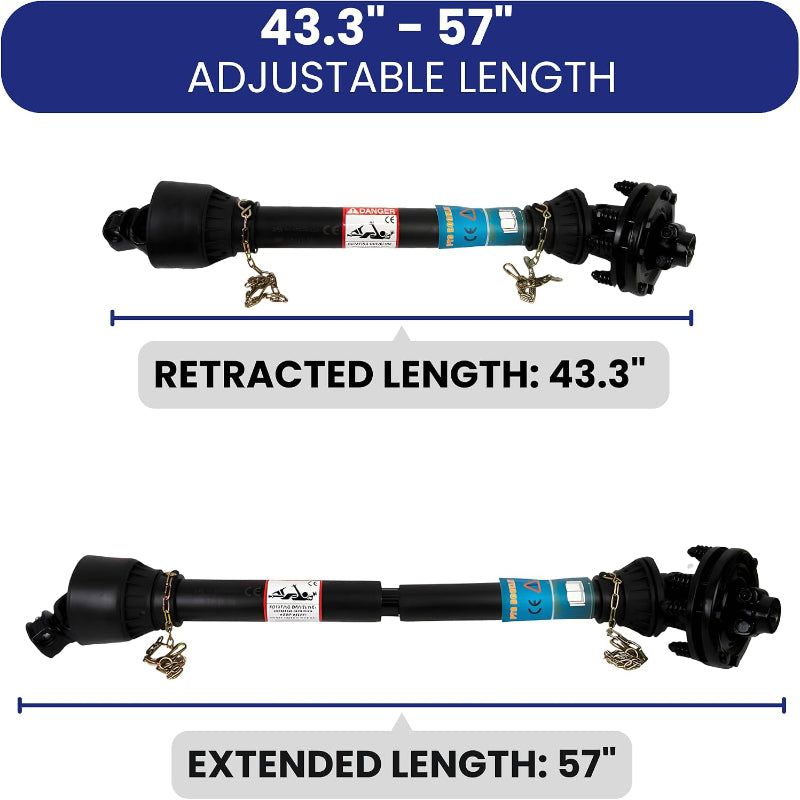 Series 5 PTO Shaft 1-3/8" 6-Spline Both Ends 43"-57" with Slip Clutch for Finish Mower & Ag Implement,Replacement for Bush Hog T5