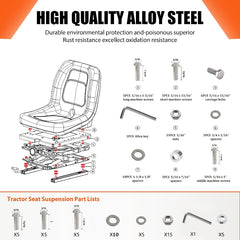 Universal Seat Suspension Kit for Tractor Mower Forklift Skid Steer,Mechanical Shock-Absorbing Seat Base,Adjustable Height & Ride,Heavy Duty
