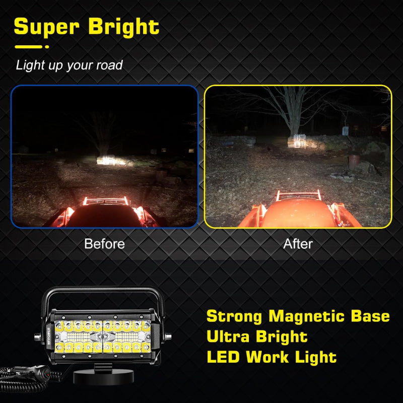 Magnetic LED Work Light Bar 48W - Combo Beam Portable Pod with Strong Magnetic Base, 12V for Truck SUV Excavator,4416 lm