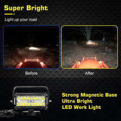 Magnetic LED Work Light Bar 48W - Combo Beam Portable Pod with Strong Magnetic Base, 12V for Truck SUV Excavator,4416 lm