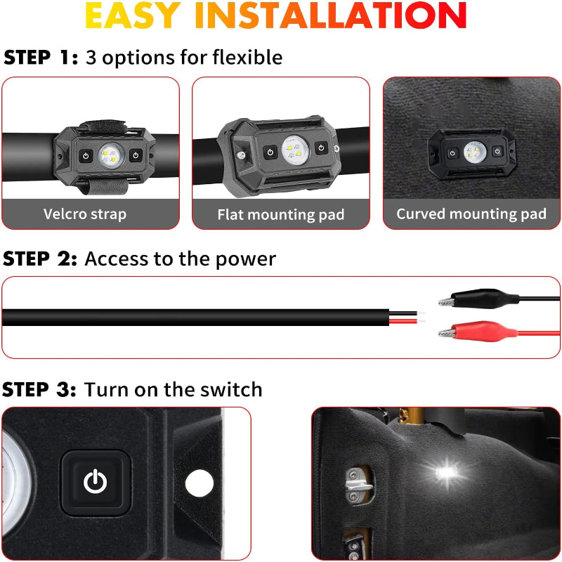 12-24V LED Dome Light IP68 Roll Bar / Surface Mount Cab Interior Light with Switch for Excavator Truck UTV ATV (White/Green)