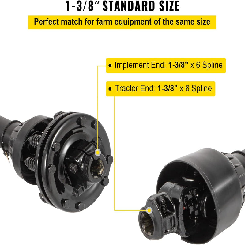 Series 4 PTO Shaft 1-3/8" 6-Spline Tractor End & Round Implement End 43"-57" with Slip Clutch for Bush Hog Finish Mower & Rotary,Replacement Driveline