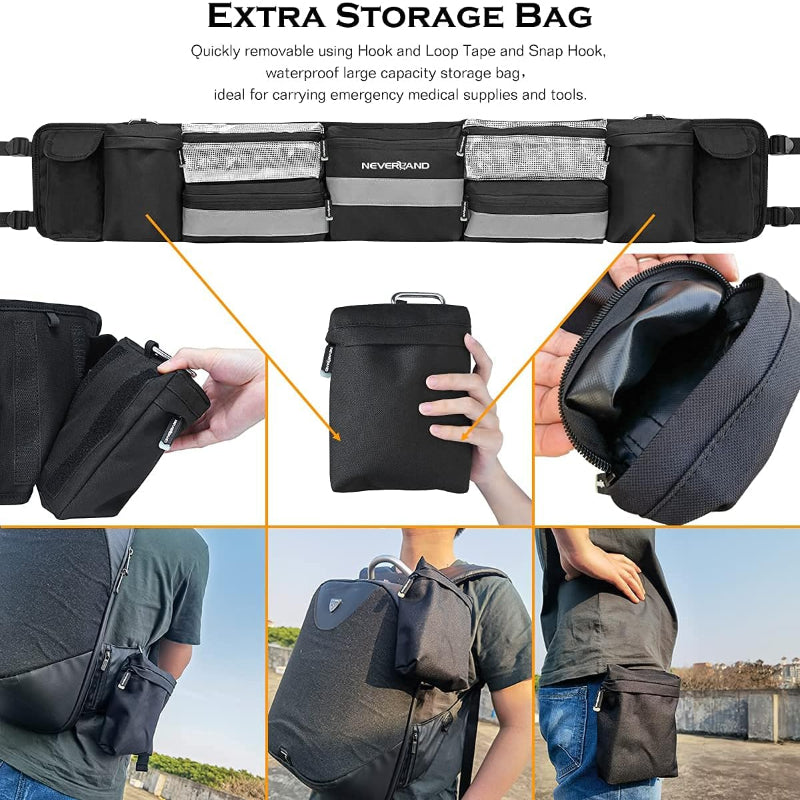 ROPS Roll Cage Rear Storage Bag Organizer 47 x 7.5 Inch 1680D Waterproof Oxford Reflective Strip Glow in the Dark Zipper Universal for Tractor UTV Roll Bar Cage