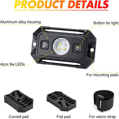 12-24V LED Dome Light IP68 Roll Bar / Surface Mount Cab Interior Light with Switch for Excavator Truck UTV ATV (White/Green)