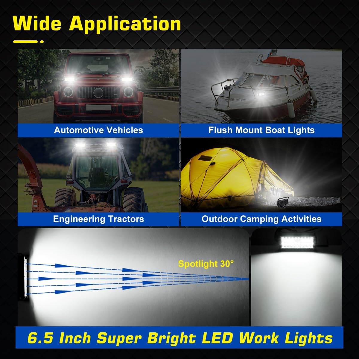Magnetic LED Work Light Bar 48W - Combo Beam Portable Pod with Strong Magnetic Base, 12V for Truck SUV Excavator,4416 lm