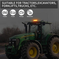 Amber LED Warning Light, 30 LEDs 12/24V 3 Flash Modes & 4 Rotation Patterns, IP67 Screw-Mount Beacon for Agricultural Machinery, Tractors, Excavators