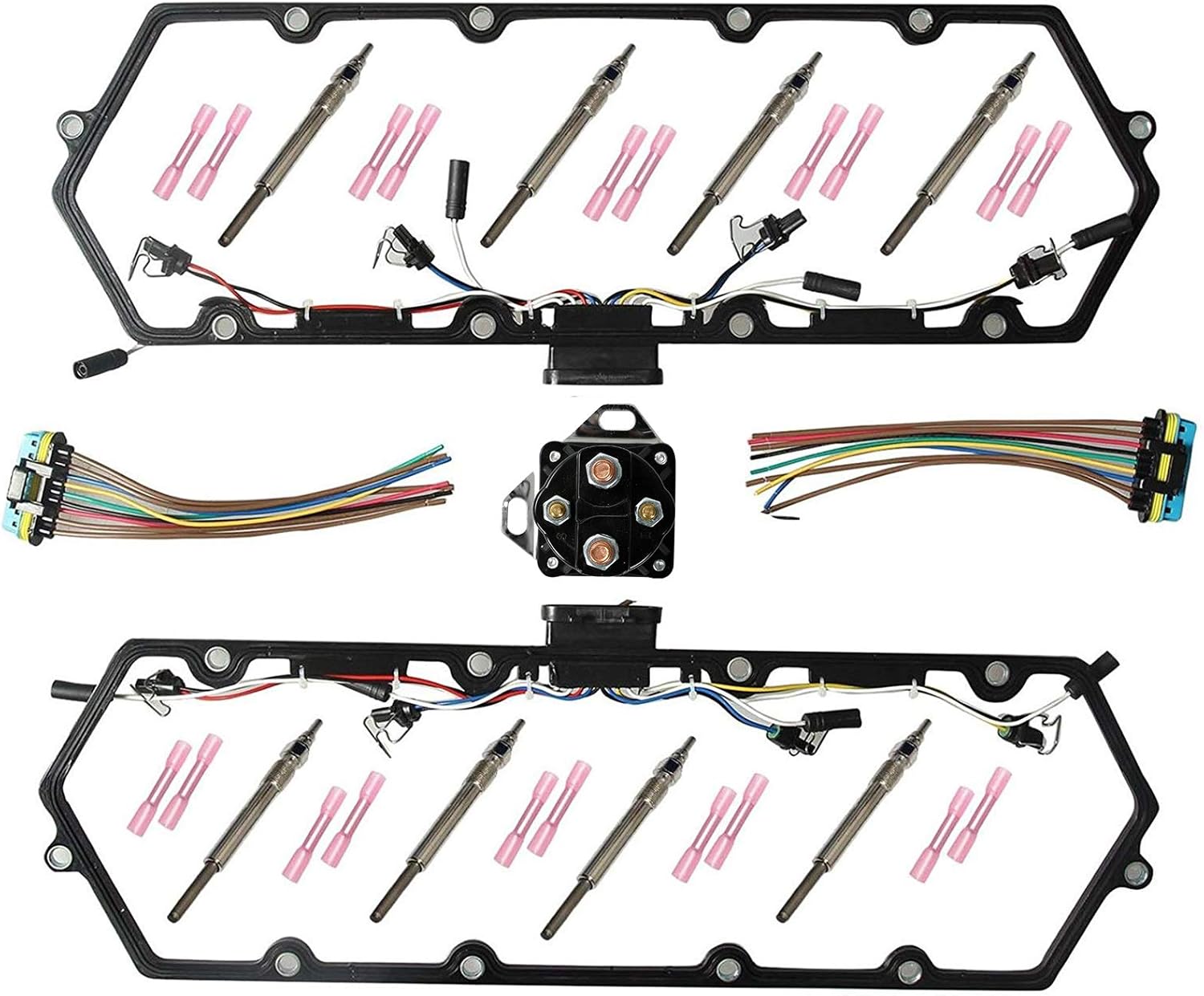Valve Cover Gaskets + Inner Injector Glow Plug Harness with Relay + 8 Glow Plugs F81Z-6584-AA F81Z-9D930-AB for Ford 1999-2003 Powerstroke 7.3L F250 F350 E250 E350