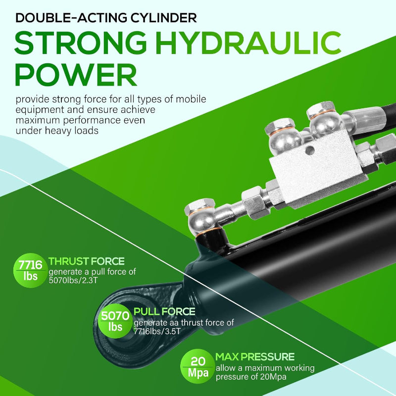 Hydraulic Top Link Cat. 1-1 with Locking Block 20-7/8"-31-7/8", Double-Acting Hydraulic Cylinder with 2 Hoses & Two-Way Check Valve for Tractor/Excavator