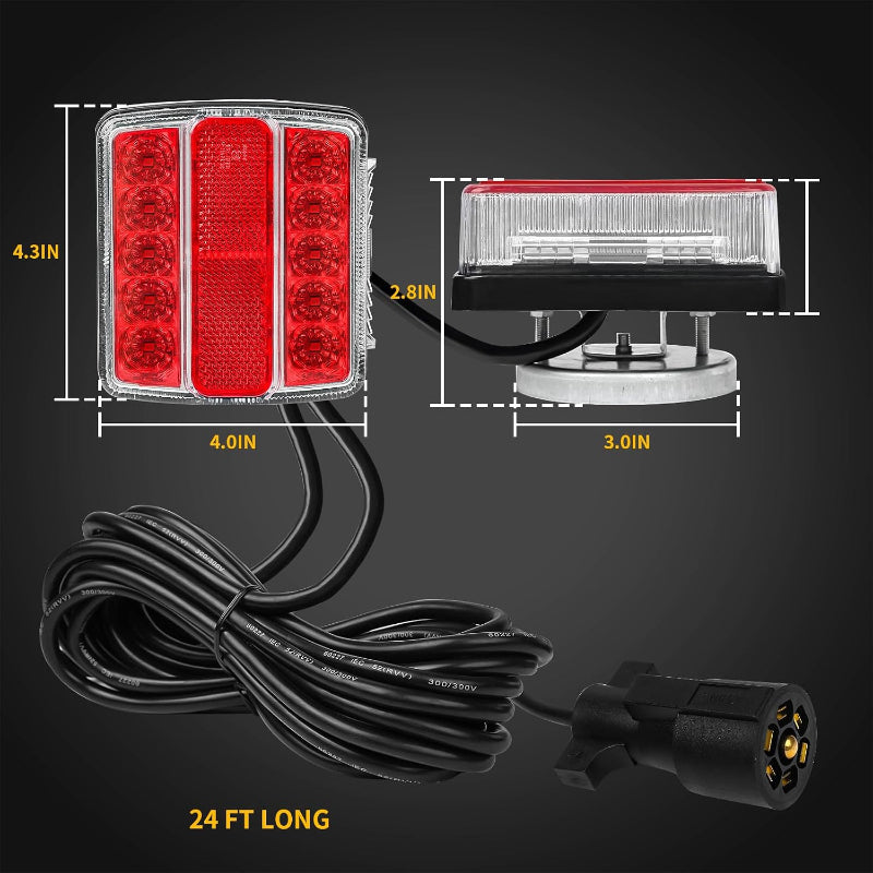 Magnetic Trailer Light Kit Waterproof LED 12V,24ft Cable With 7-Pin Plug,IP68 Waterproof,DOT Certified,Fits All Trailers Trucks Boats RVs