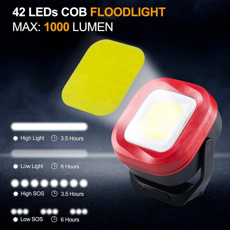 Magnetic Rechargeable LED Work Light 2-Pack,42 LEDs 1000 Lumens,180° Rotary + Strong Magnet Base,For Car Repair Camping Job Site Excavator Truck