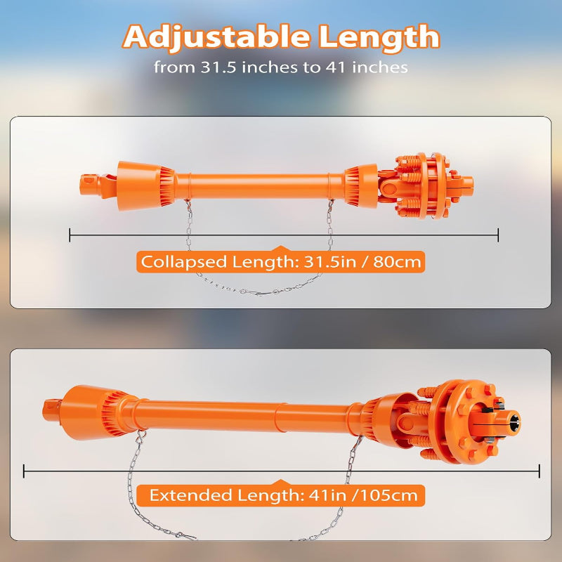 Series 4 PTO Shaft 1-3/8" 6-Spline Both Ends 31.5"-41" with Slip Clutch for Bush Hog Finish Mower & Rotary,Replacement Driveline